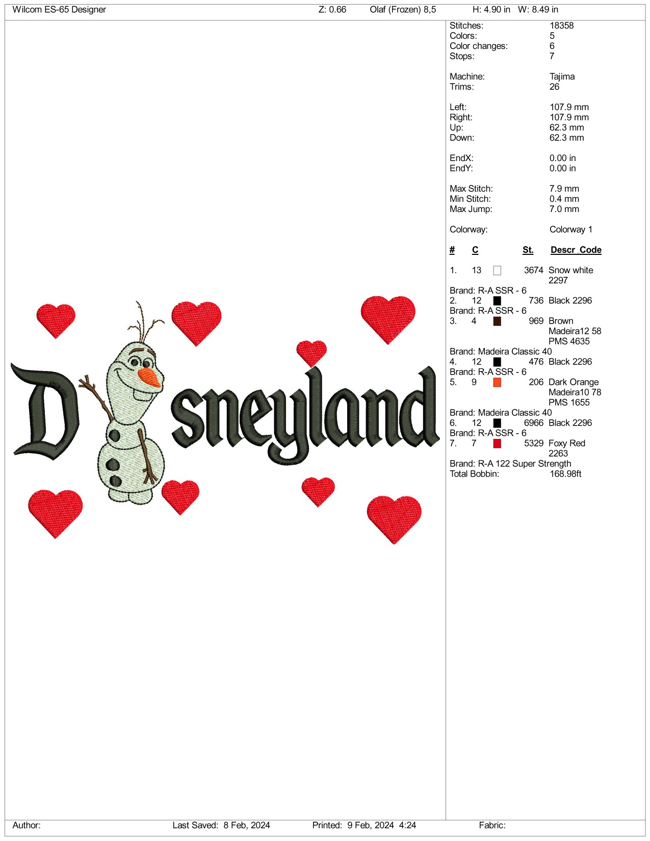 Olaf Disneyland Embroidery Design Files - 3 Size's