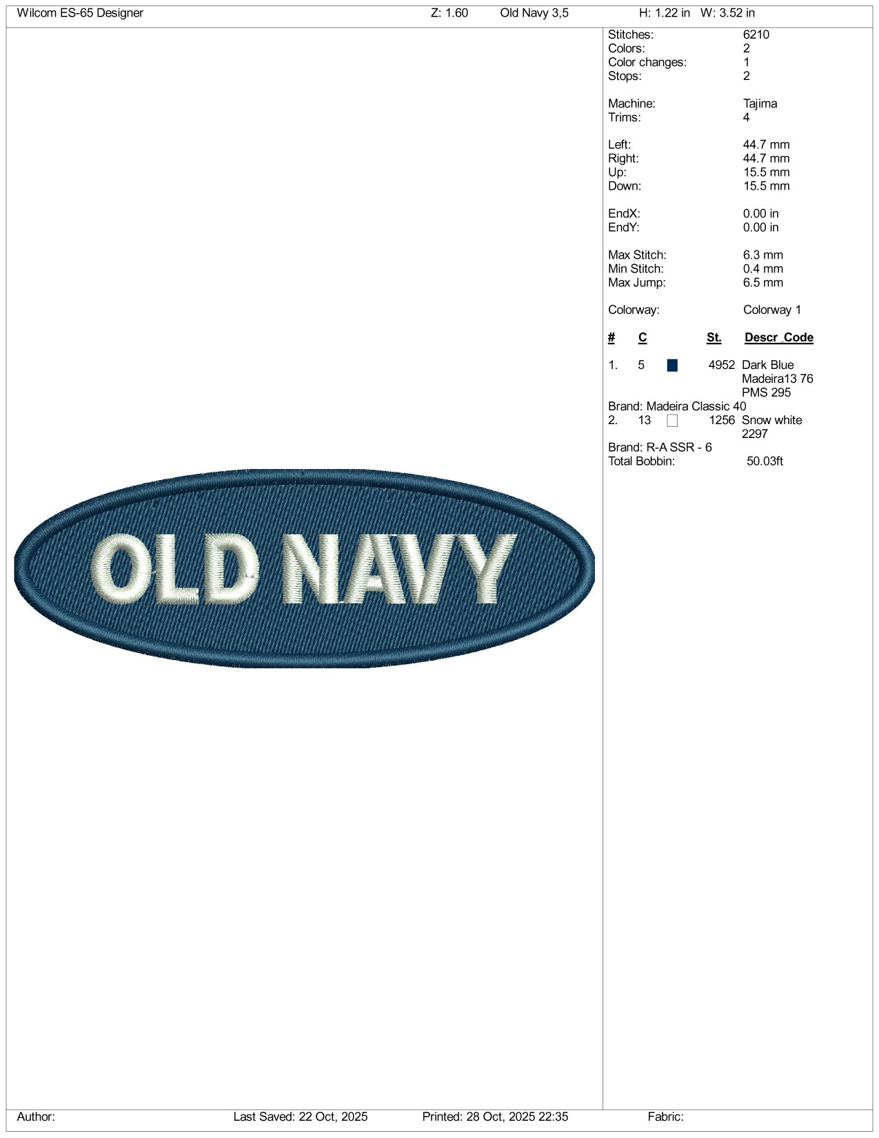 Old Navy Logo Embroidery Design Files - 4 Size's