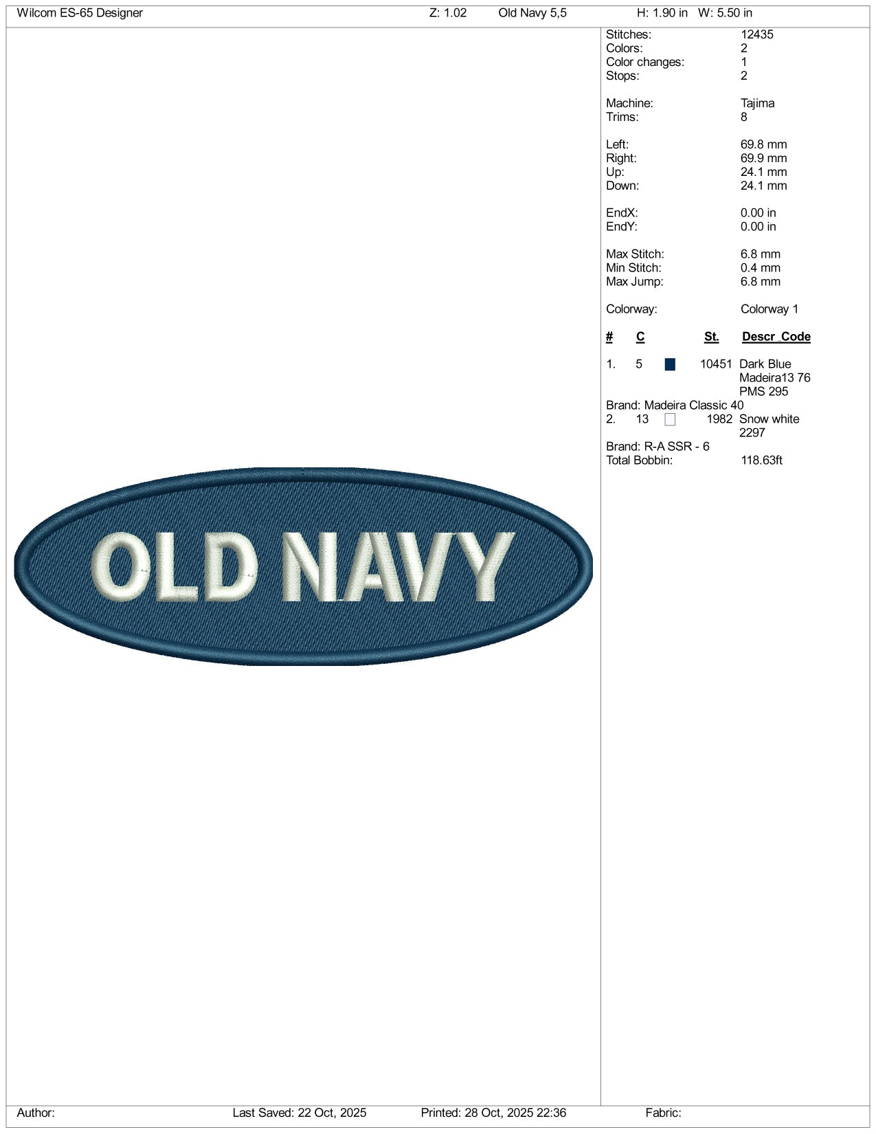 Old Navy Logo Embroidery Design Files - 4 Size's
