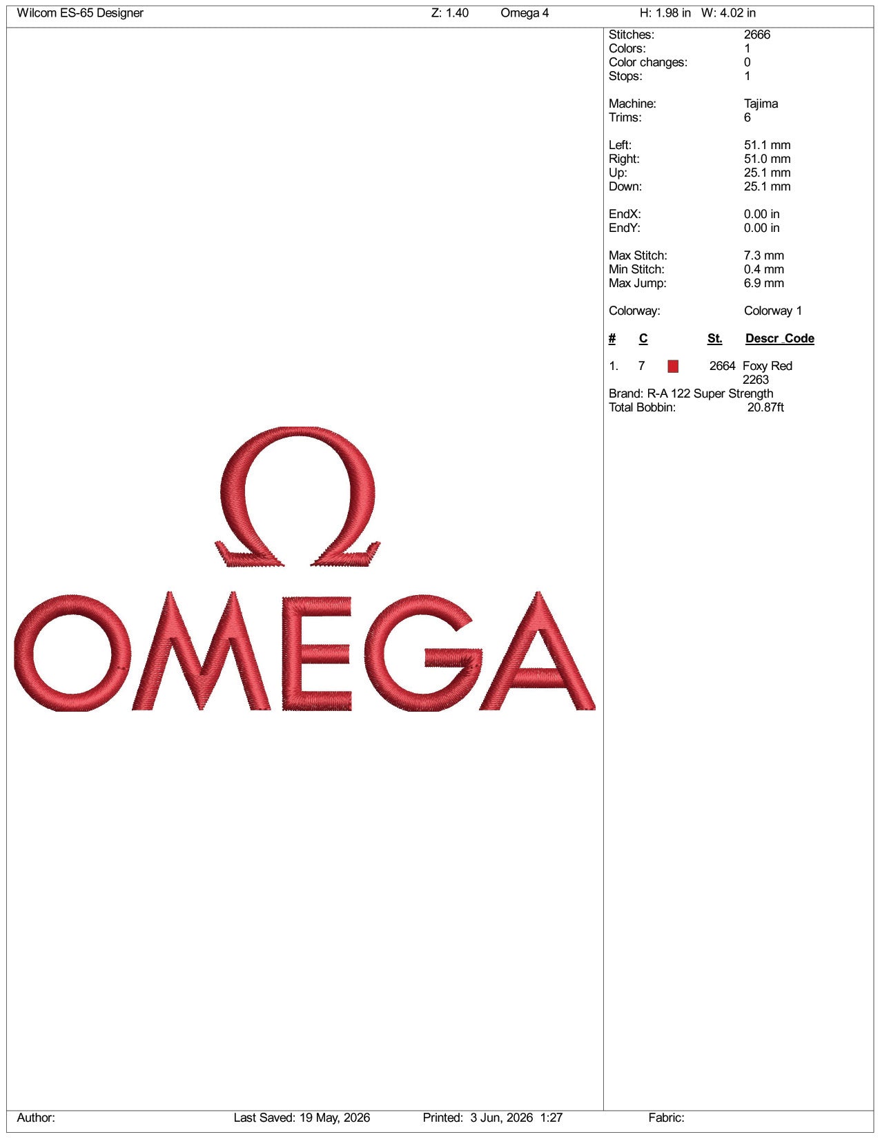 Omega Logo Embroidery Design Files - 3 Size's