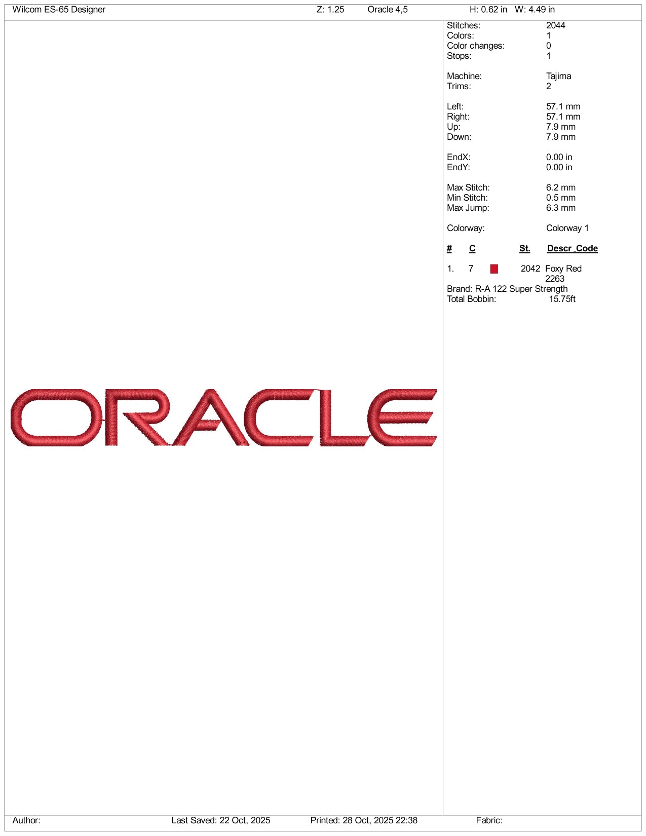 Oracle Logo Embroidery Design Files - 5 Size's