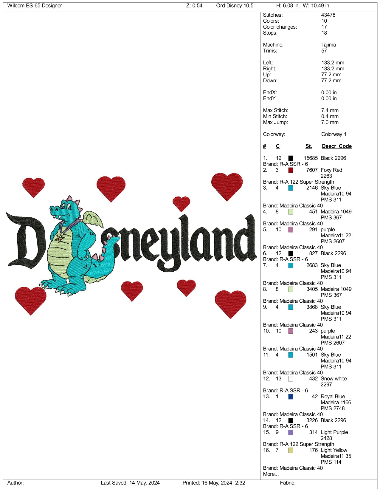 Ord Disneyland Embroidery Design Files - 3 Sizes