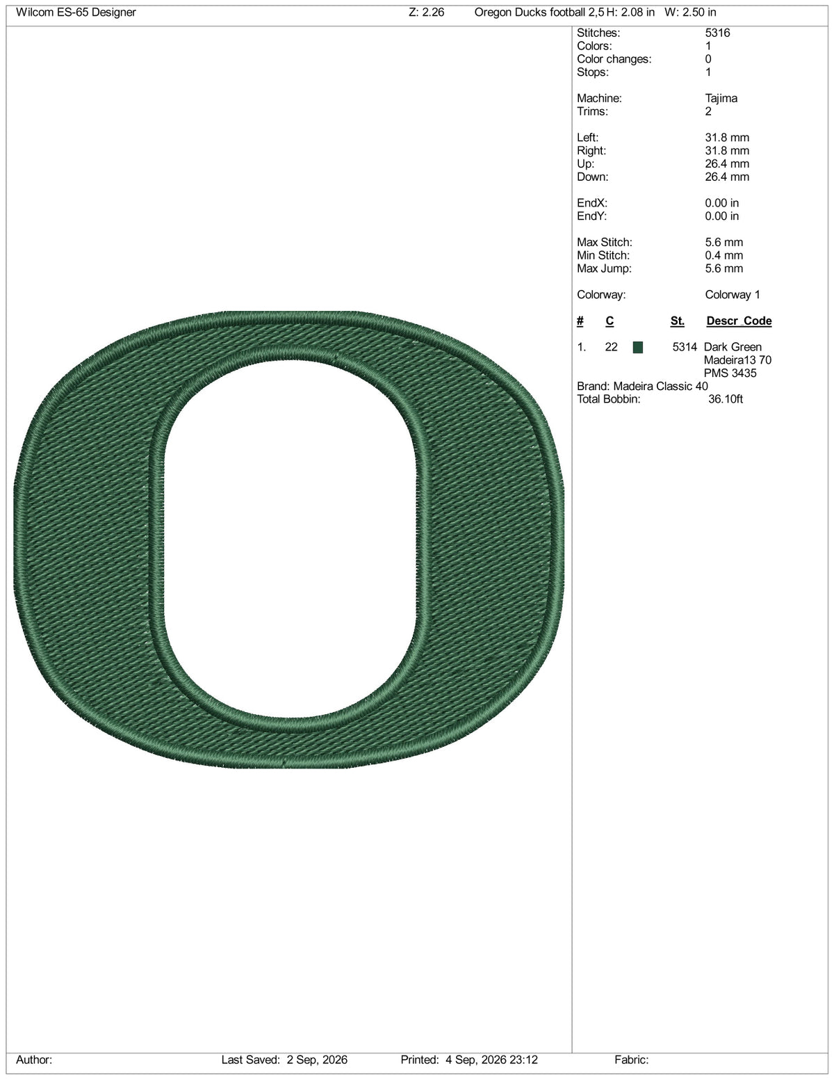 Oregon Ducks Football Logo Embroidery Design Files - 4 Size's