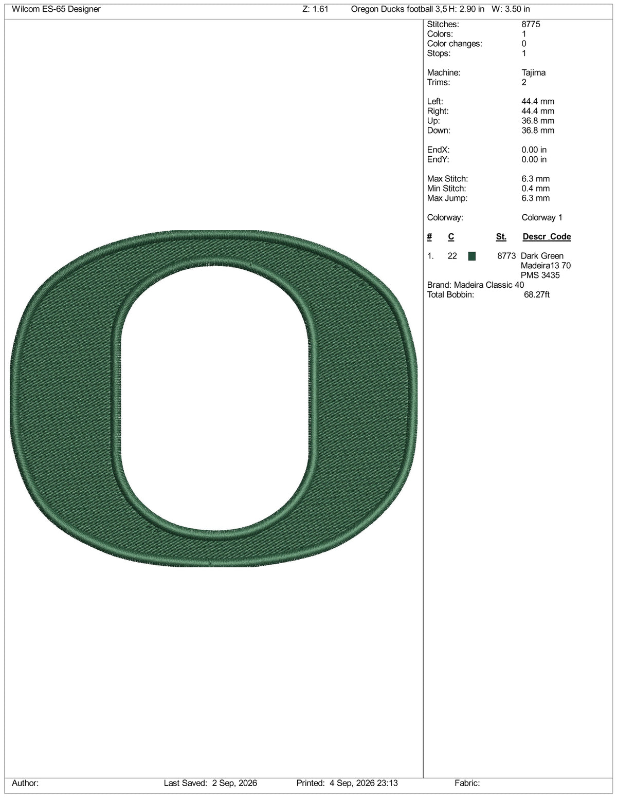 Oregon Ducks Football Logo Embroidery Design Files - 4 Size's