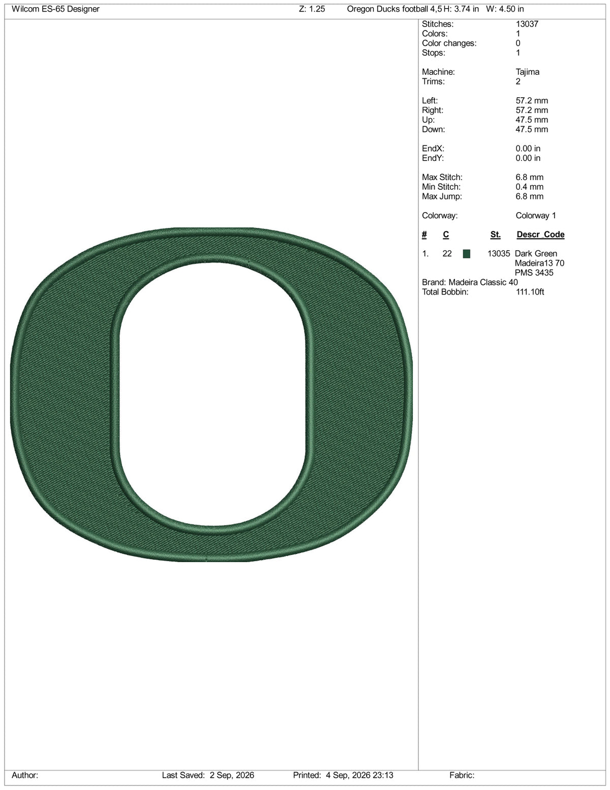 Oregon Ducks Football Logo Embroidery Design Files - 4 Size's
