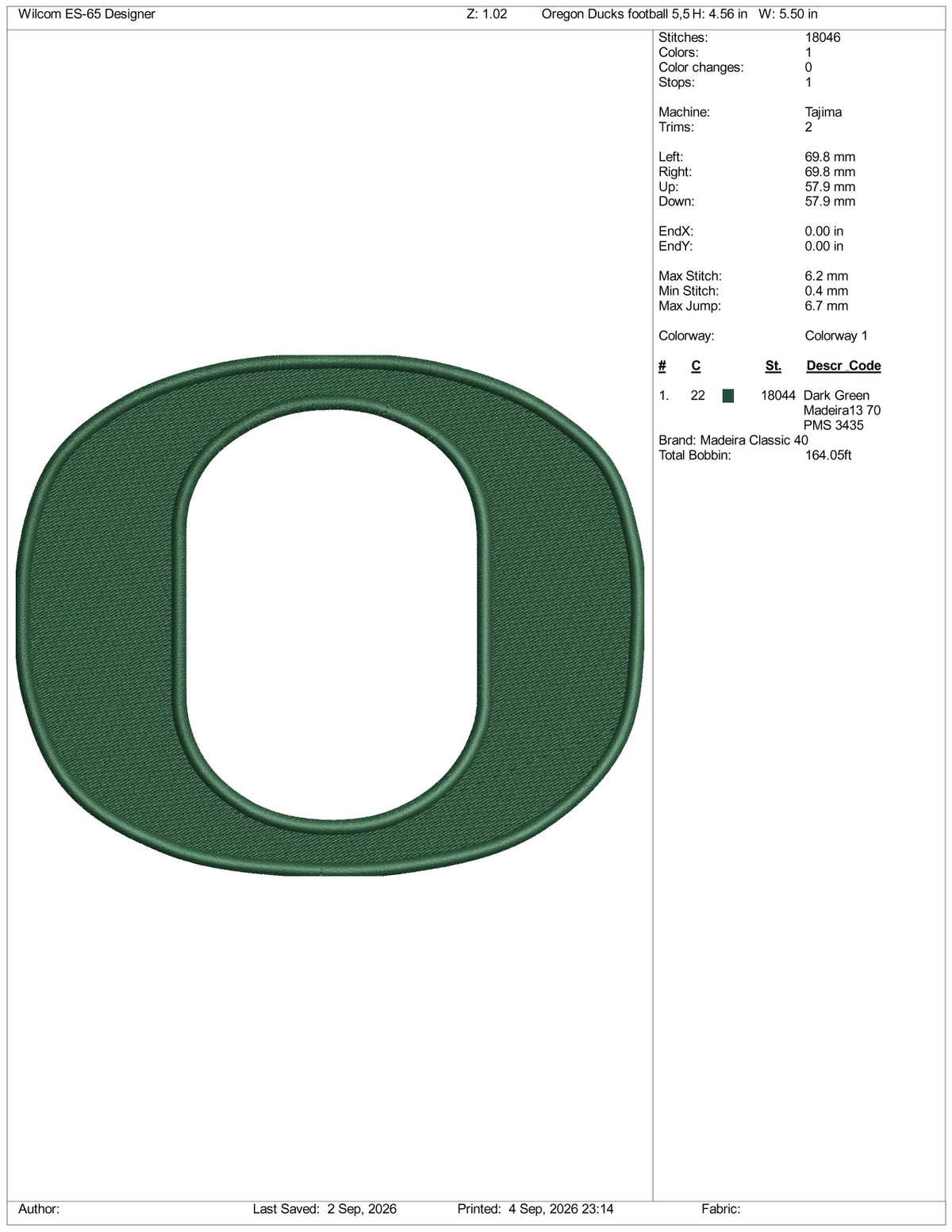 Oregon Ducks Football Logo Embroidery Design Files - 4 Size's