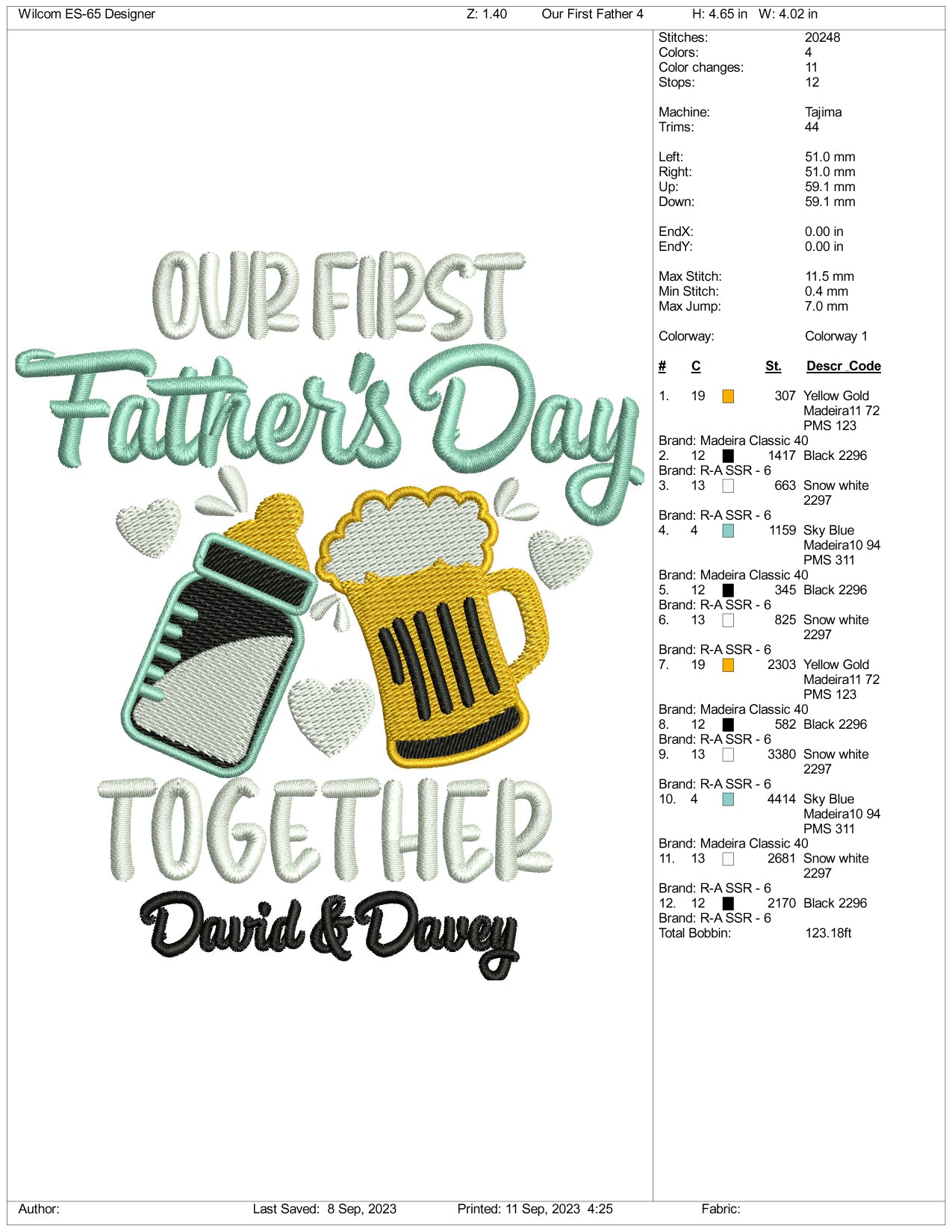 Our First Fathers Day Embroidery Design Files - 3 Size's