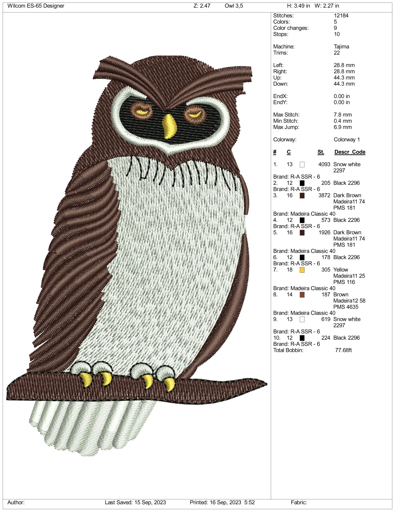 OWL Embroidery Design Files - 3 Size's