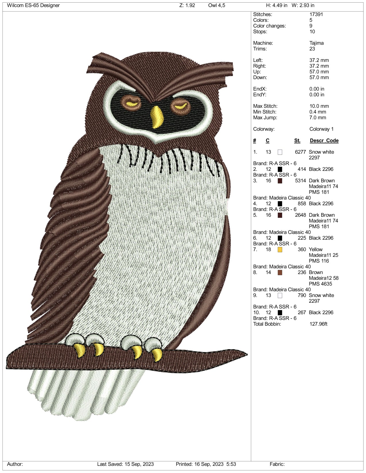 OWL Embroidery Design Files - 3 Size's