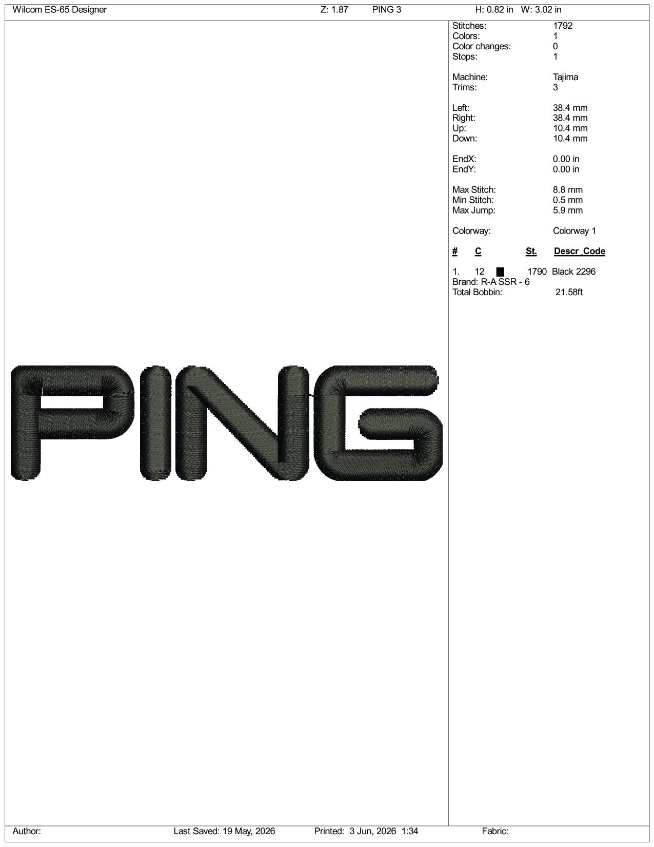Ping Logo Embroidery Design Files - 3 Size's
