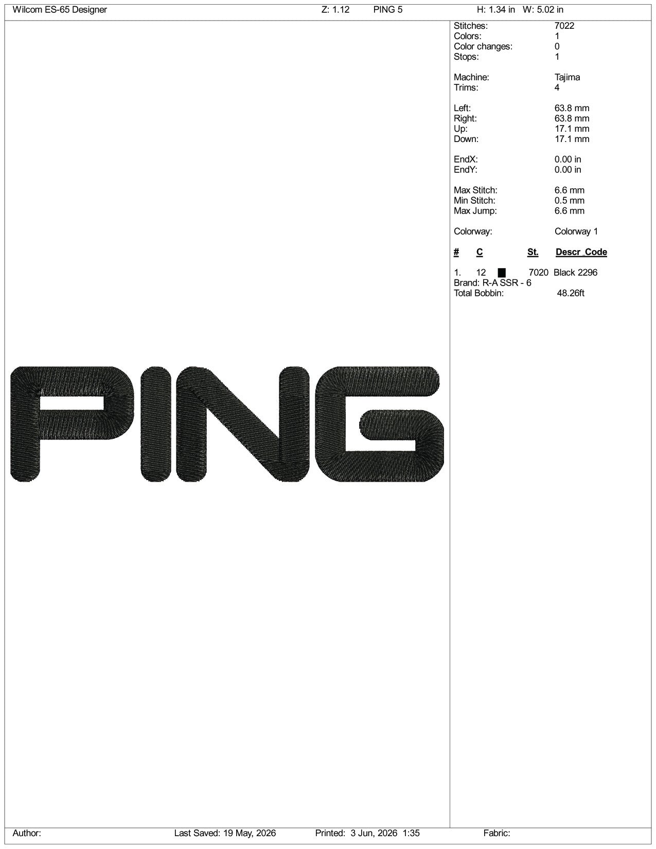 Ping Logo Embroidery Design Files - 3 Size's