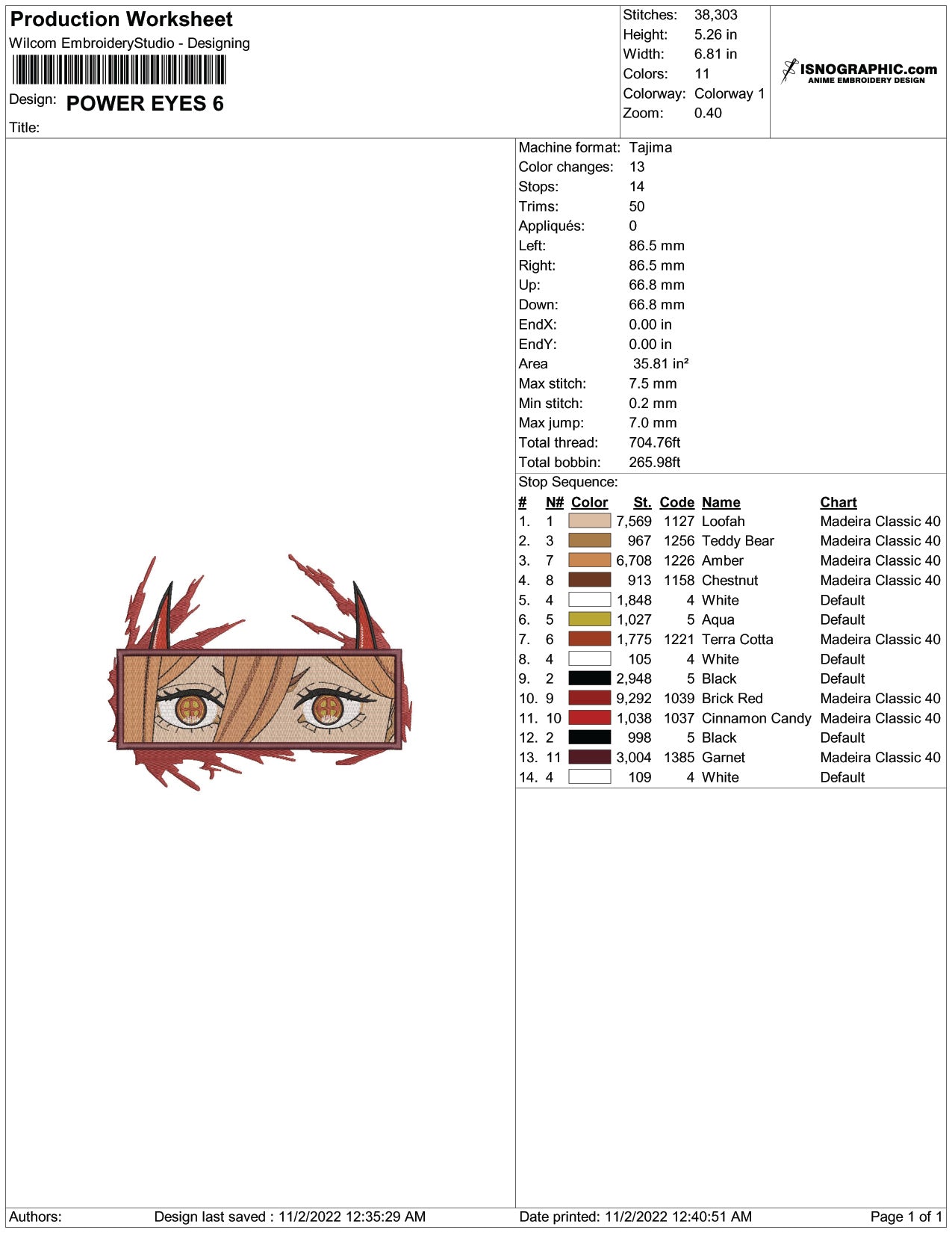 Power Eyes Embroidery Design Files - 5 Size's