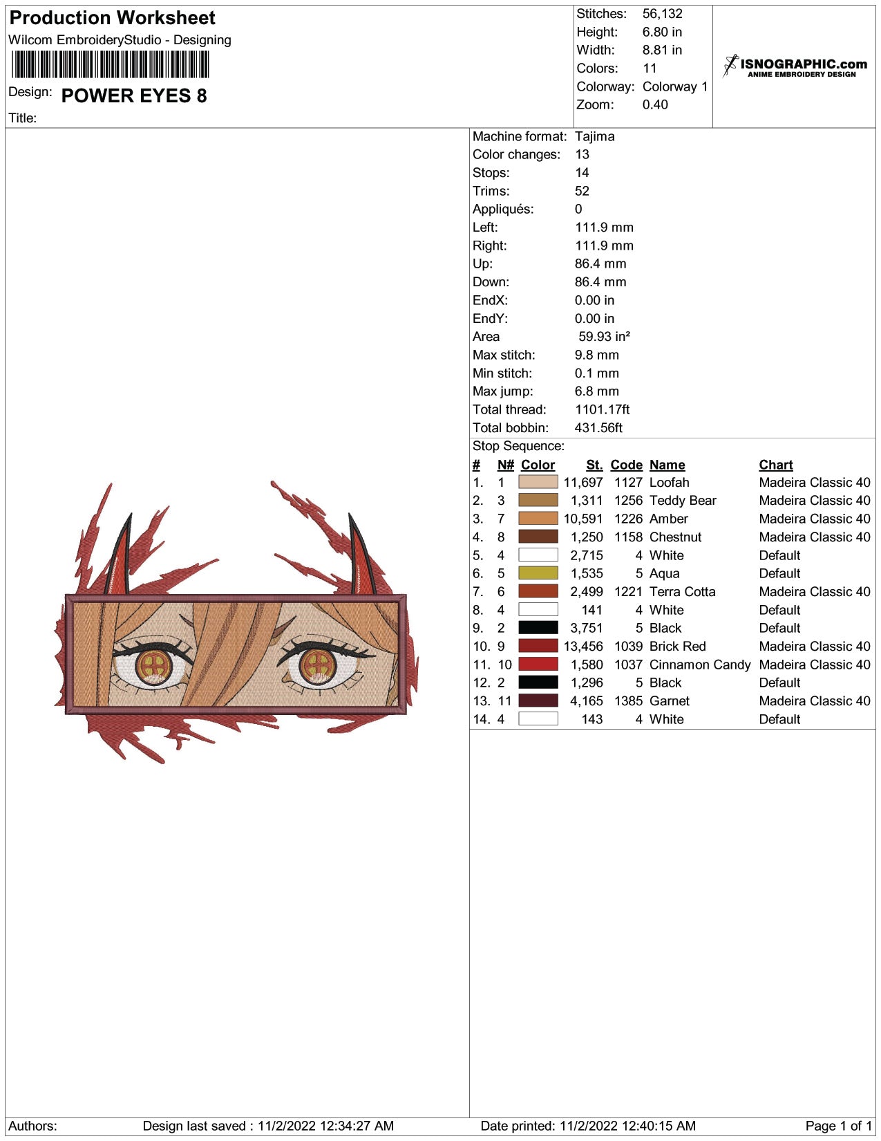 Power Eyes Embroidery Design Files - 5 Size's