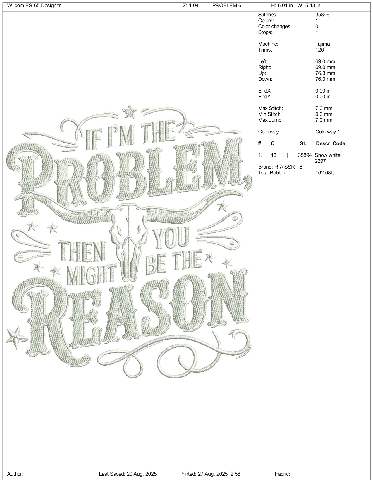 If I'm The Problem Embroidery Design Files - 3 Size's