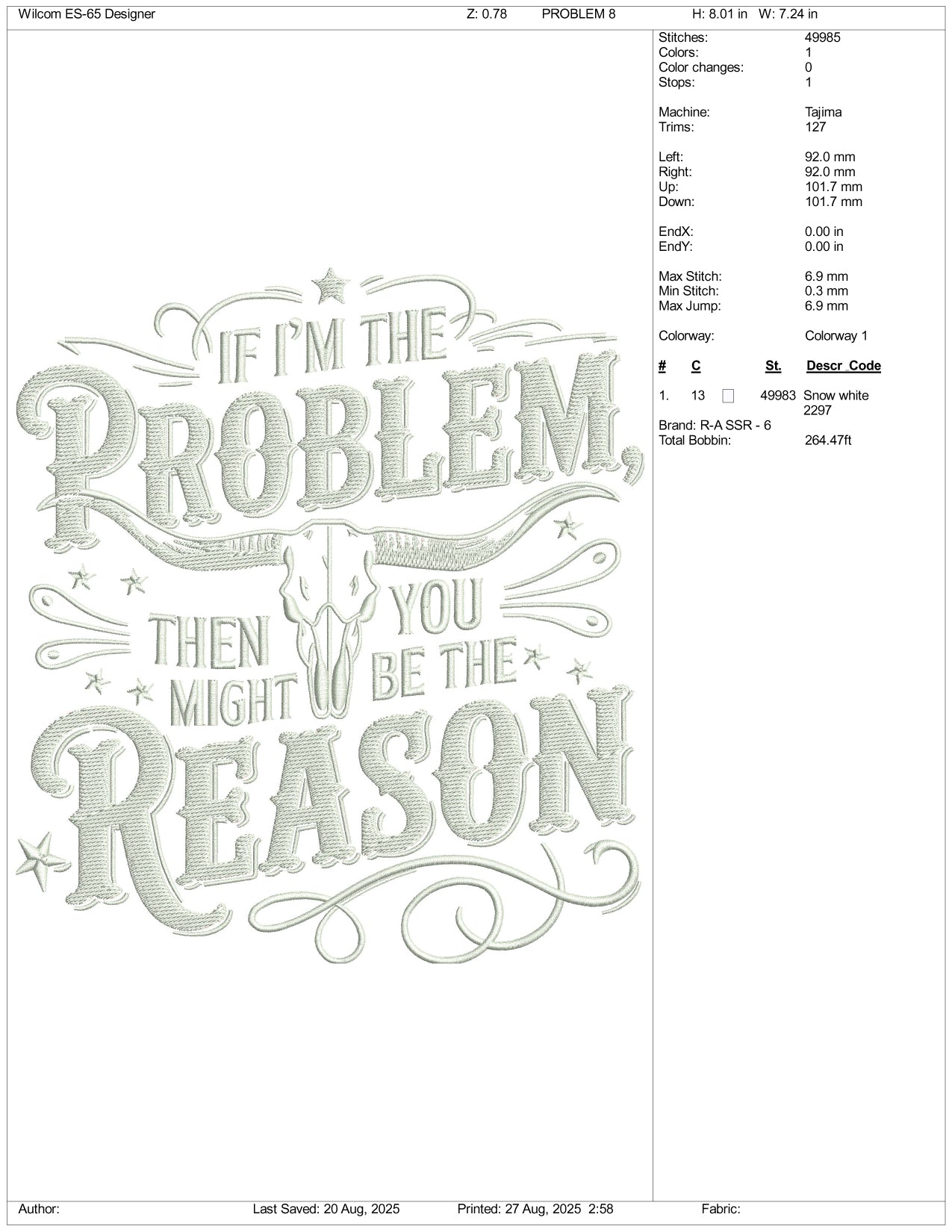 If I'm The Problem Embroidery Design Files - 3 Size's