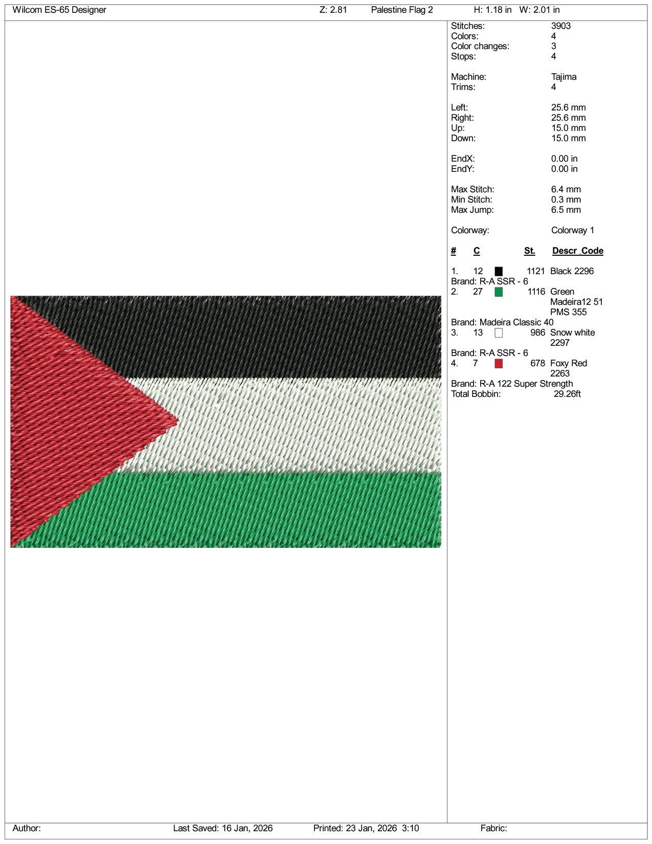 Palestine Flag Embroidery Design Files - 3 Size's