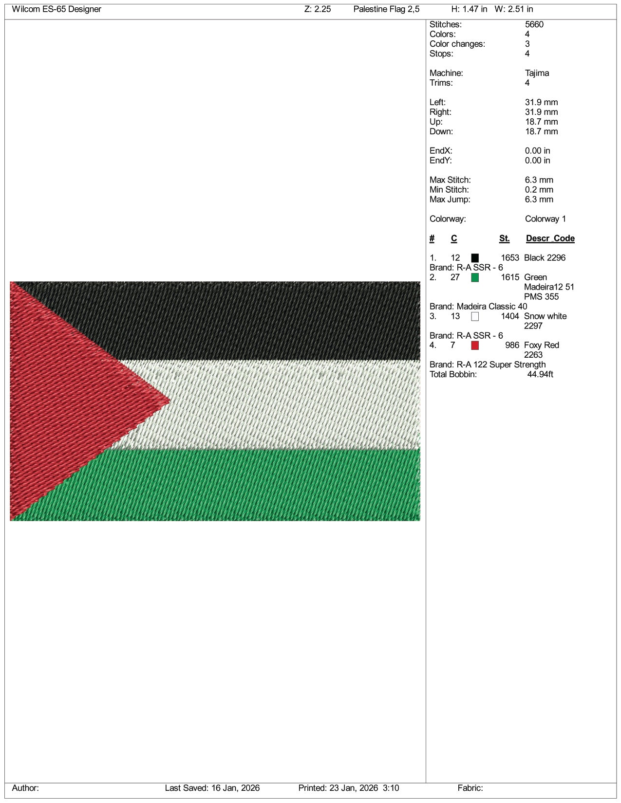 Palestine Flag Embroidery Design Files - 3 Size's