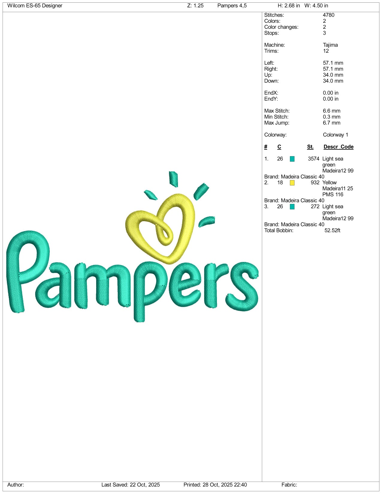 Pampers Logo Embroidery Design Files - 4 Size's