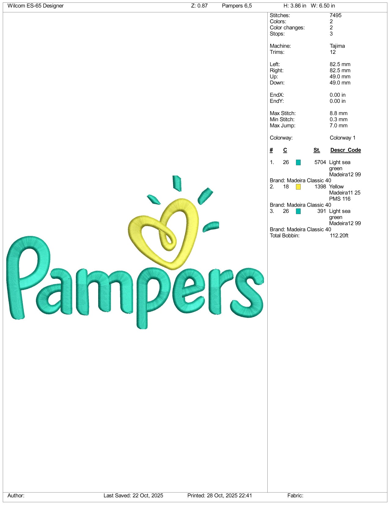 Pampers Logo Embroidery Design Files - 4 Size's