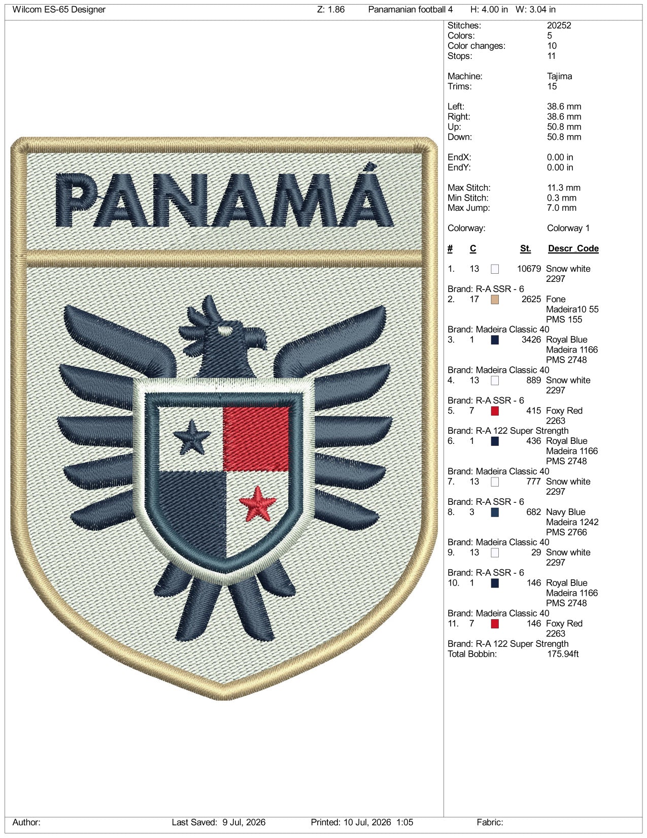 Panamanian Football Logo Embroidery Design Files - 3 Size's