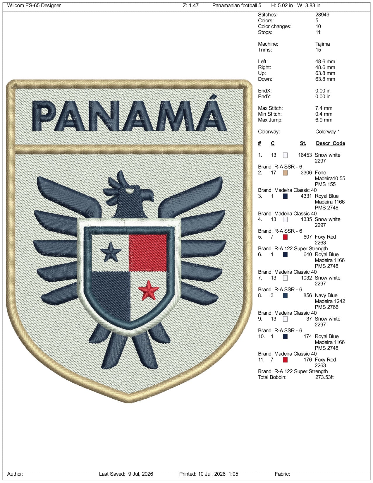 Panamanian Football Logo Embroidery Design Files - 3 Size's