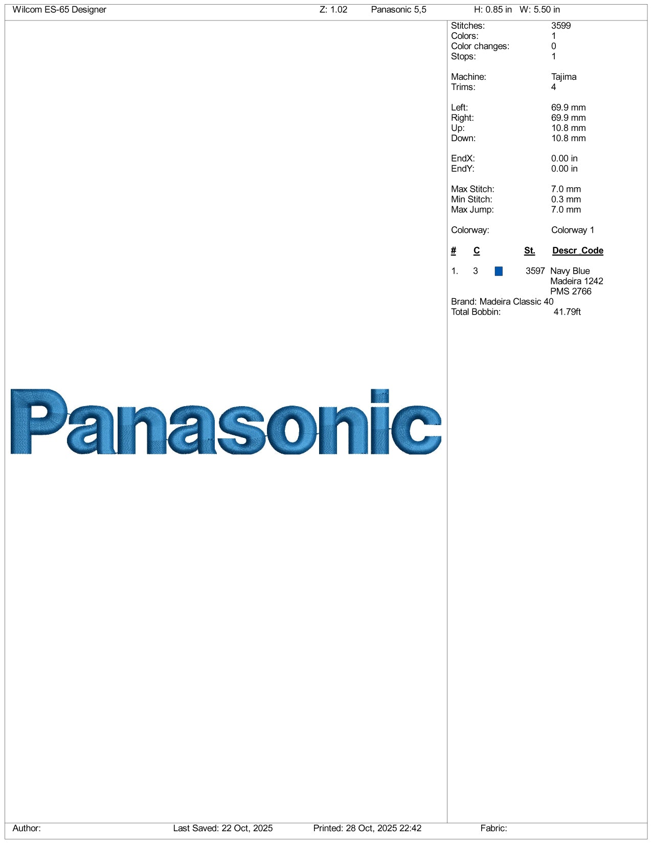 Panasonic Logo Embroidery Design Files - 4 Size's