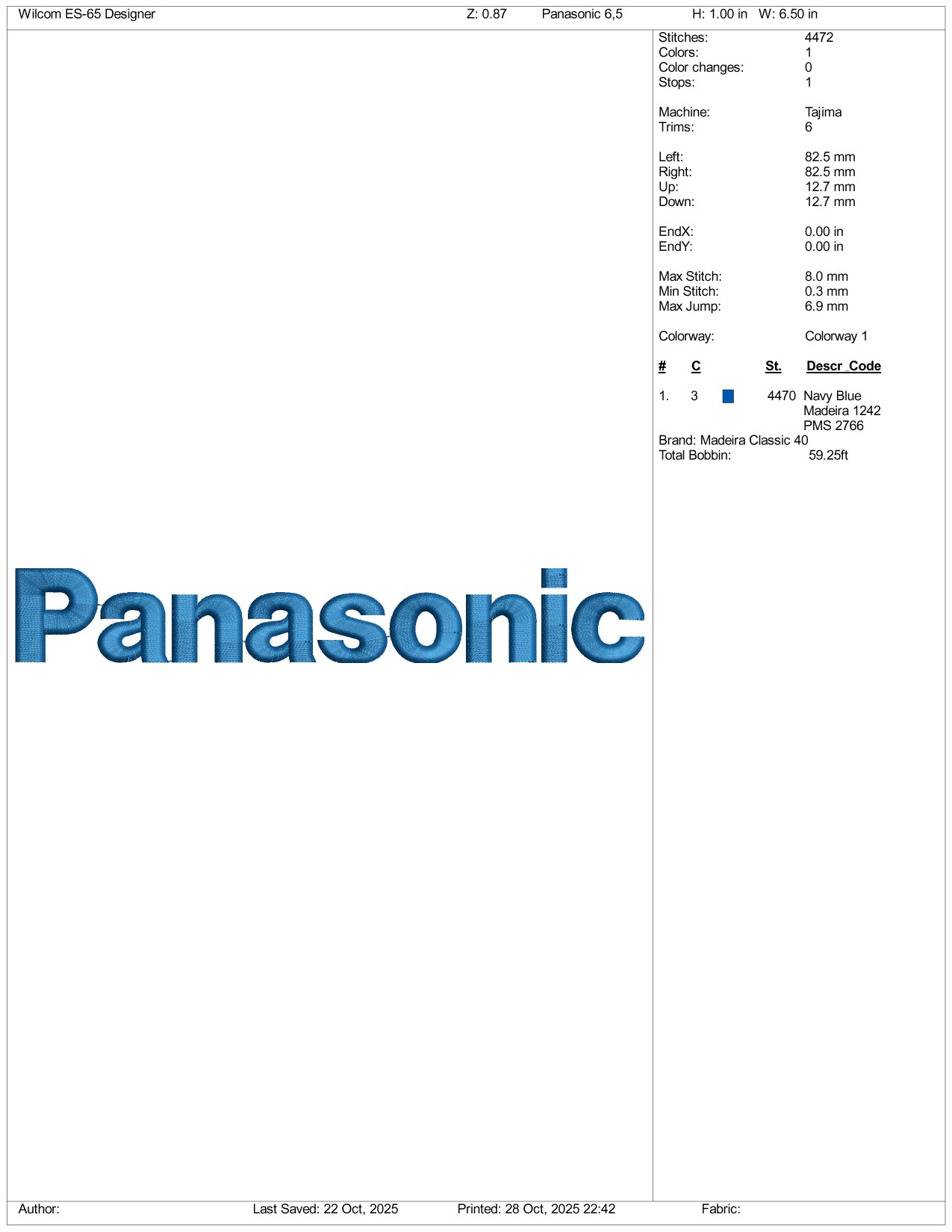Panasonic Logo Embroidery Design Files - 4 Size's