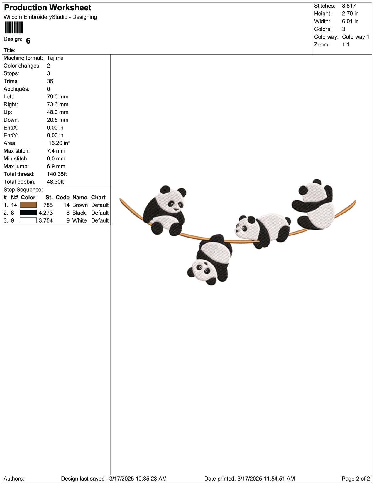 Panda Playtime Embroidery Design Files - 9 Size's