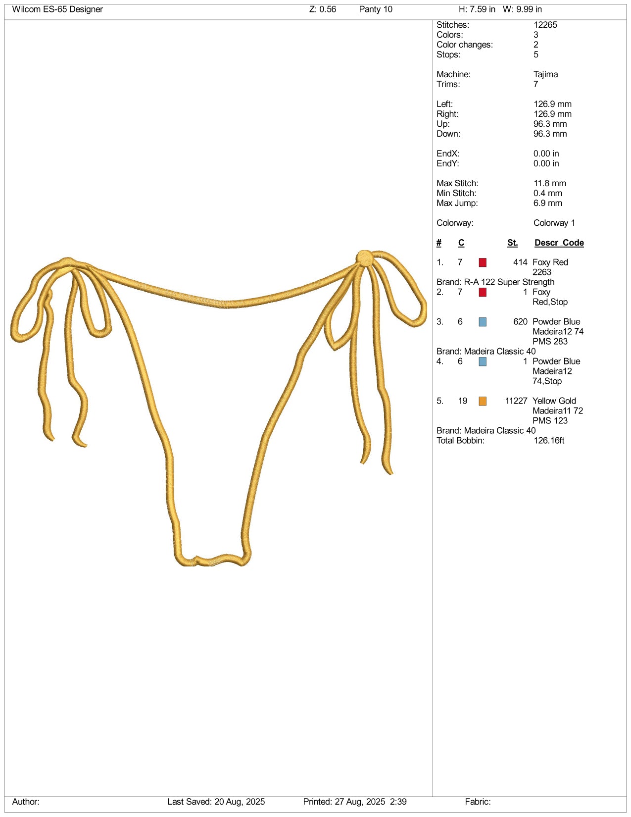 Thong Embroidery Design Files - 3 Size's