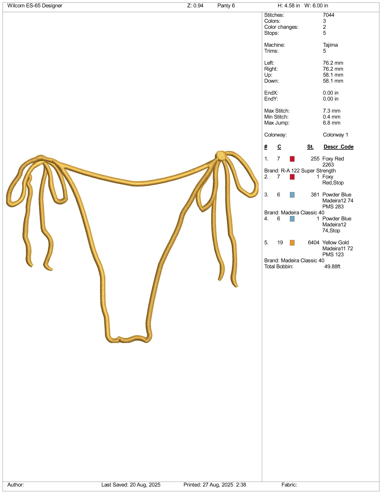 Thong Embroidery Design Files - 3 Size's