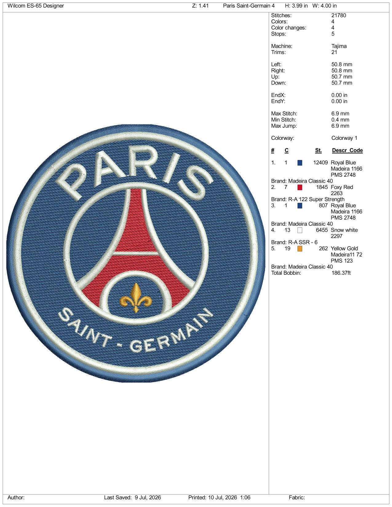 Paris Saint Germain Logo Embroidery Design Files - 3 Size's