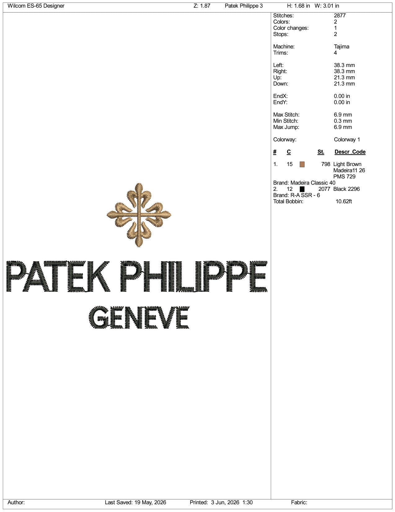 Patek Phillipe Geneve Logo Embroidery Design Files - 3 Size's