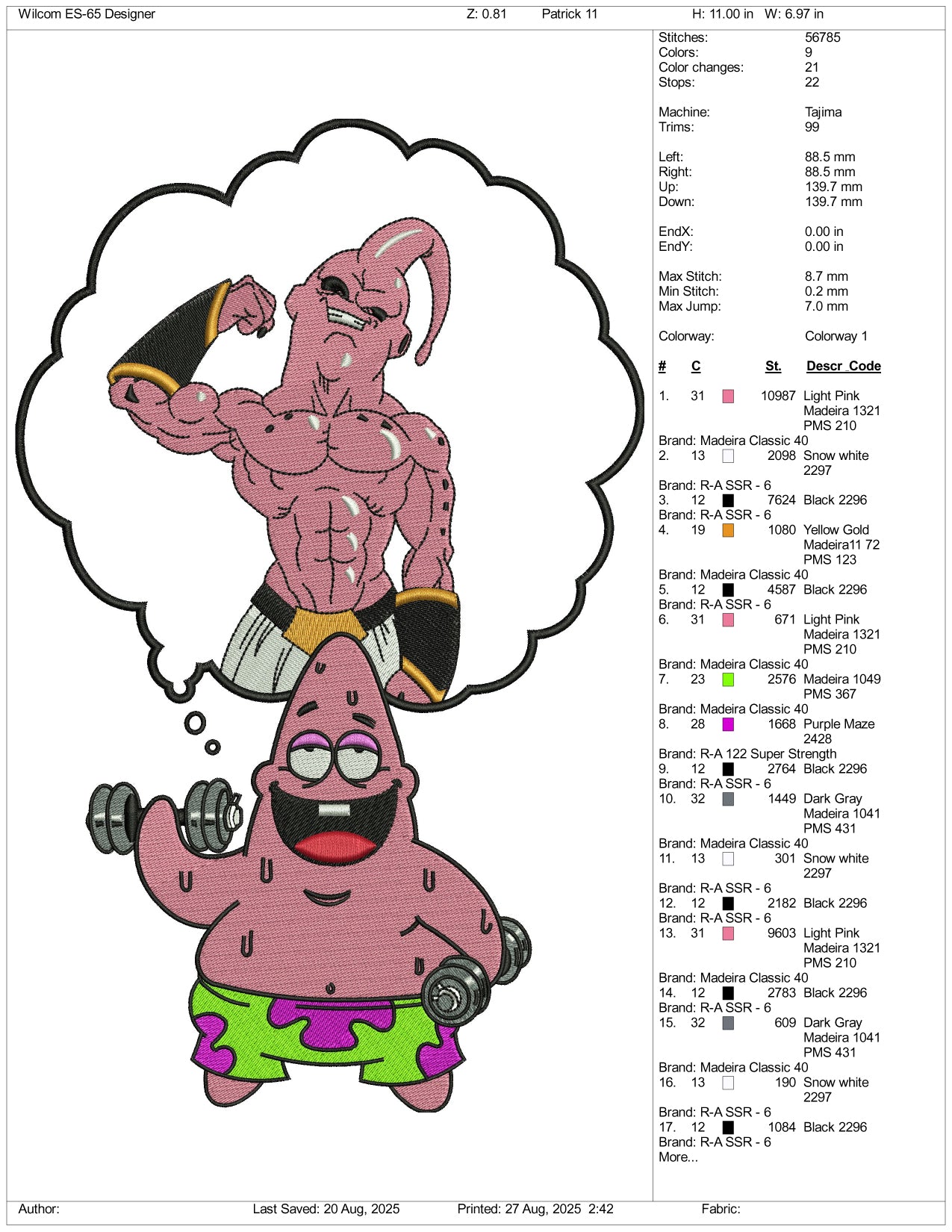 Patrick Star v4 Embroidery Design Files - 3 Size's