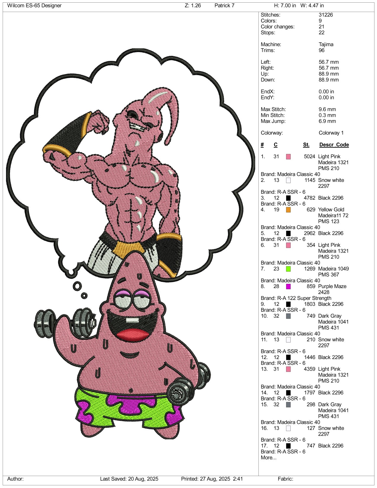 Patrick Star v4 Embroidery Design Files - 3 Size's