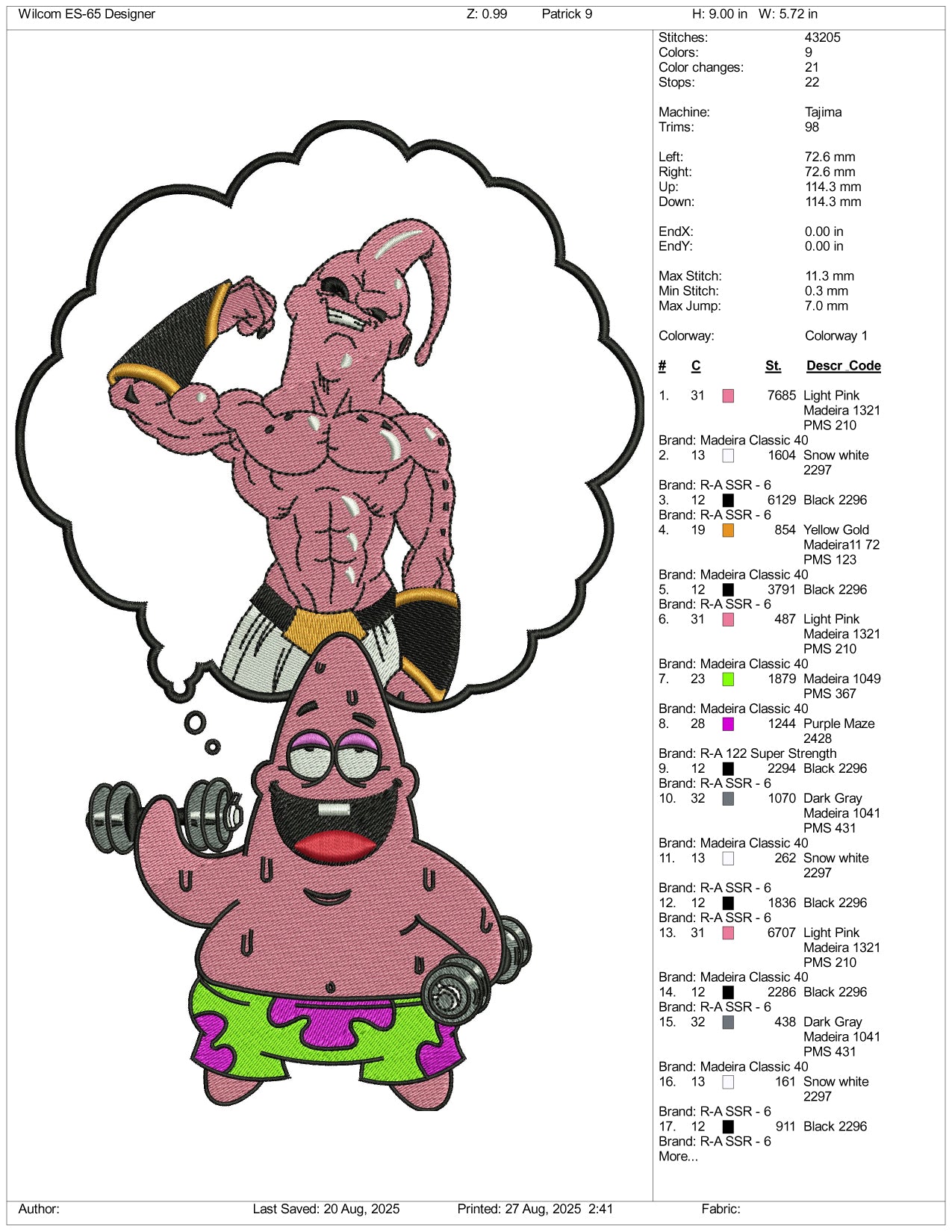 Patrick Star v4 Embroidery Design Files - 3 Size's