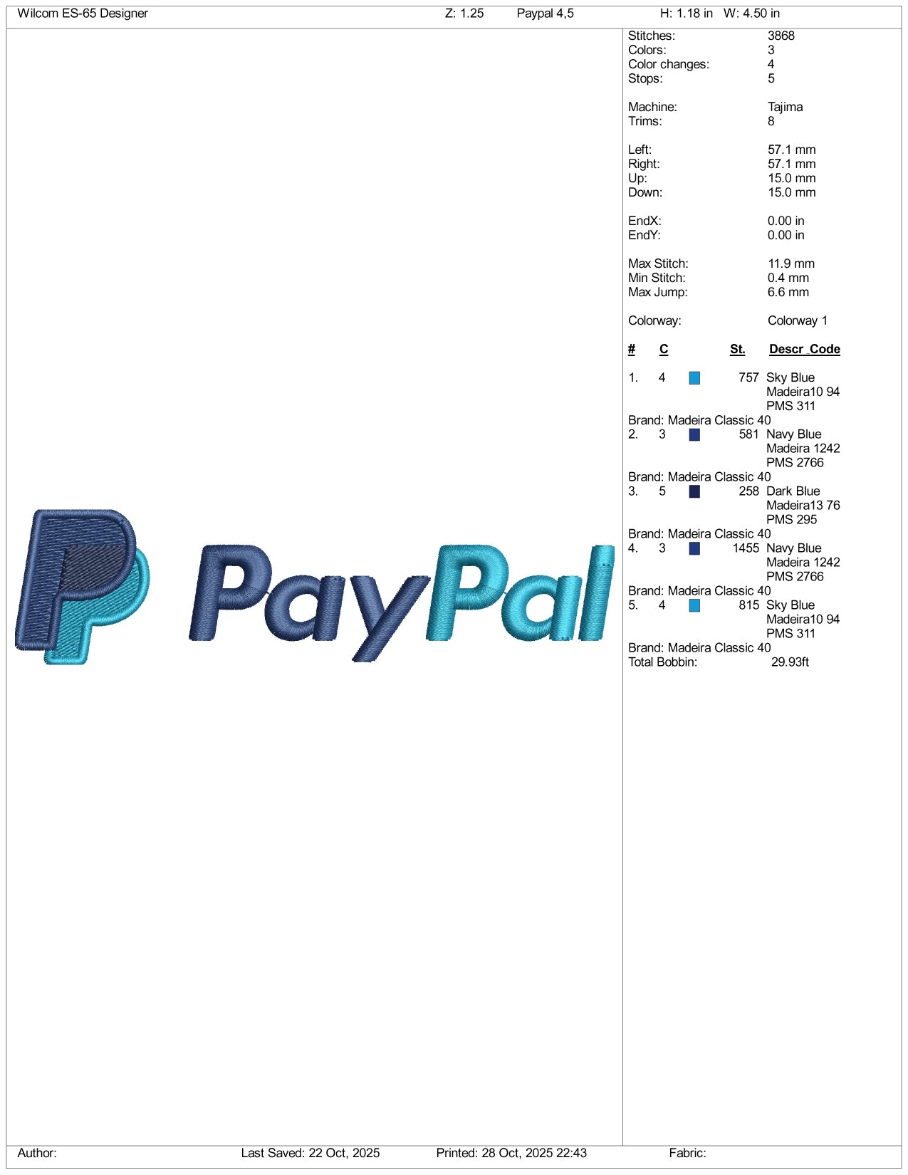 PayPal Logo Embroidery Design Files - 5 Size's