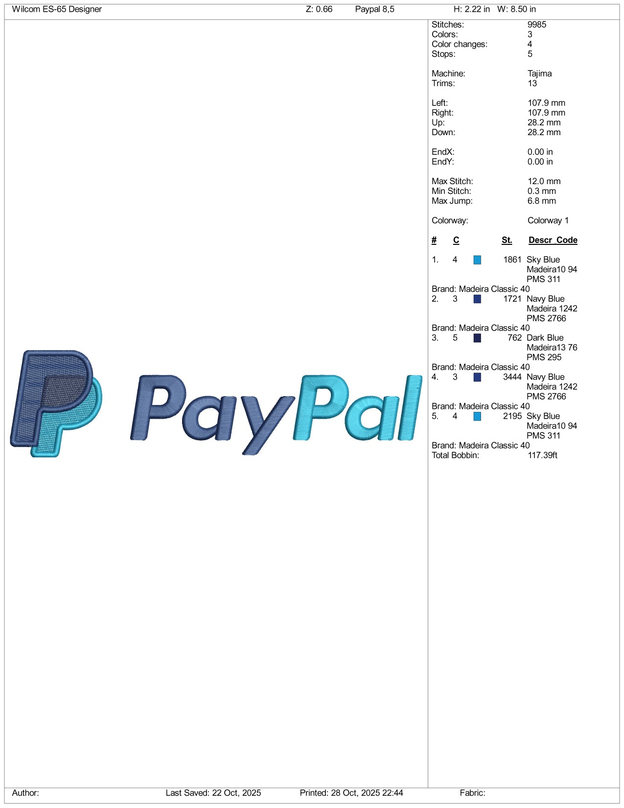 PayPal Logo Embroidery Design Files - 5 Size's