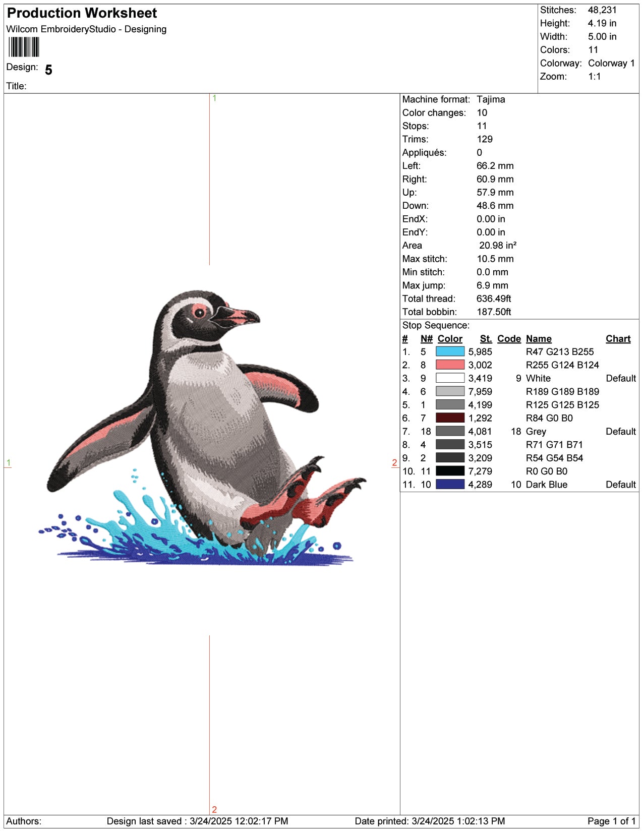 Penguin Splash Embroidery Design Files - 9 Size's
