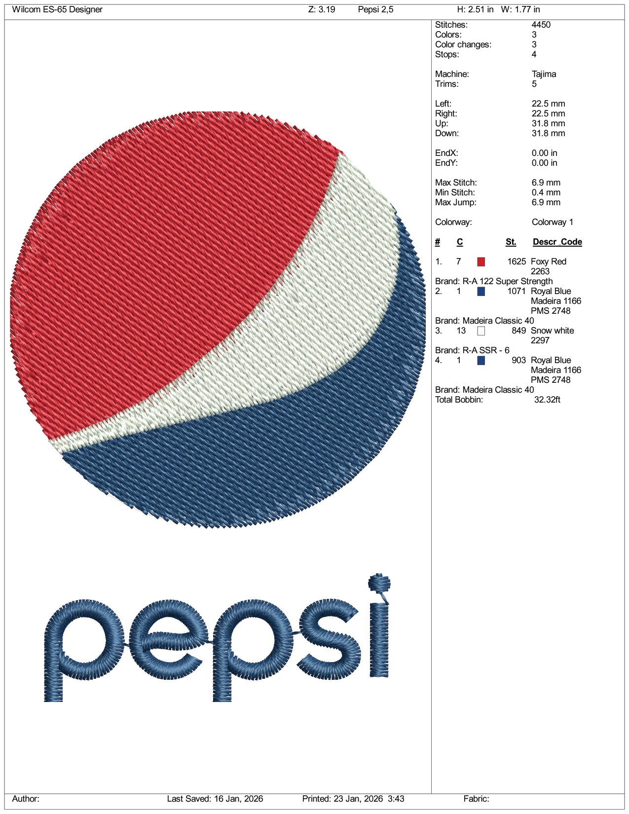 Pepsi Logo v3 Embroidery Design Files - 6 Size's