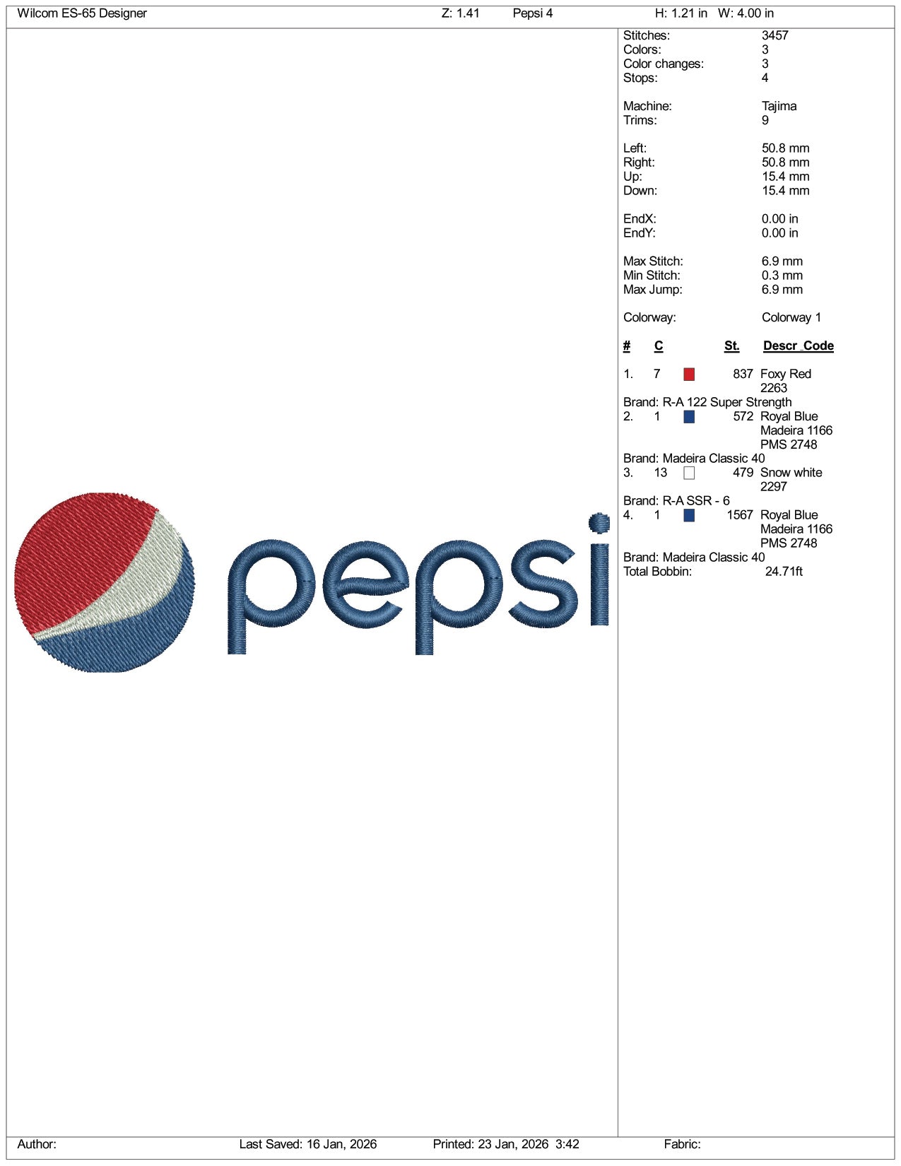 Pepsi Logo v2 Embroidery Design Files - 4 Size's