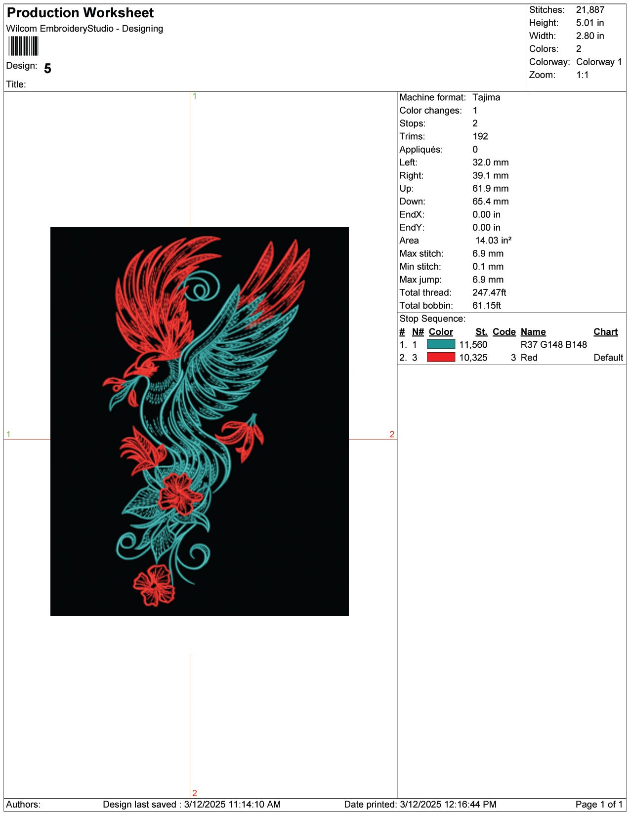 Phoenix with Floral Accents Embroidery Design Files - 7 Size's