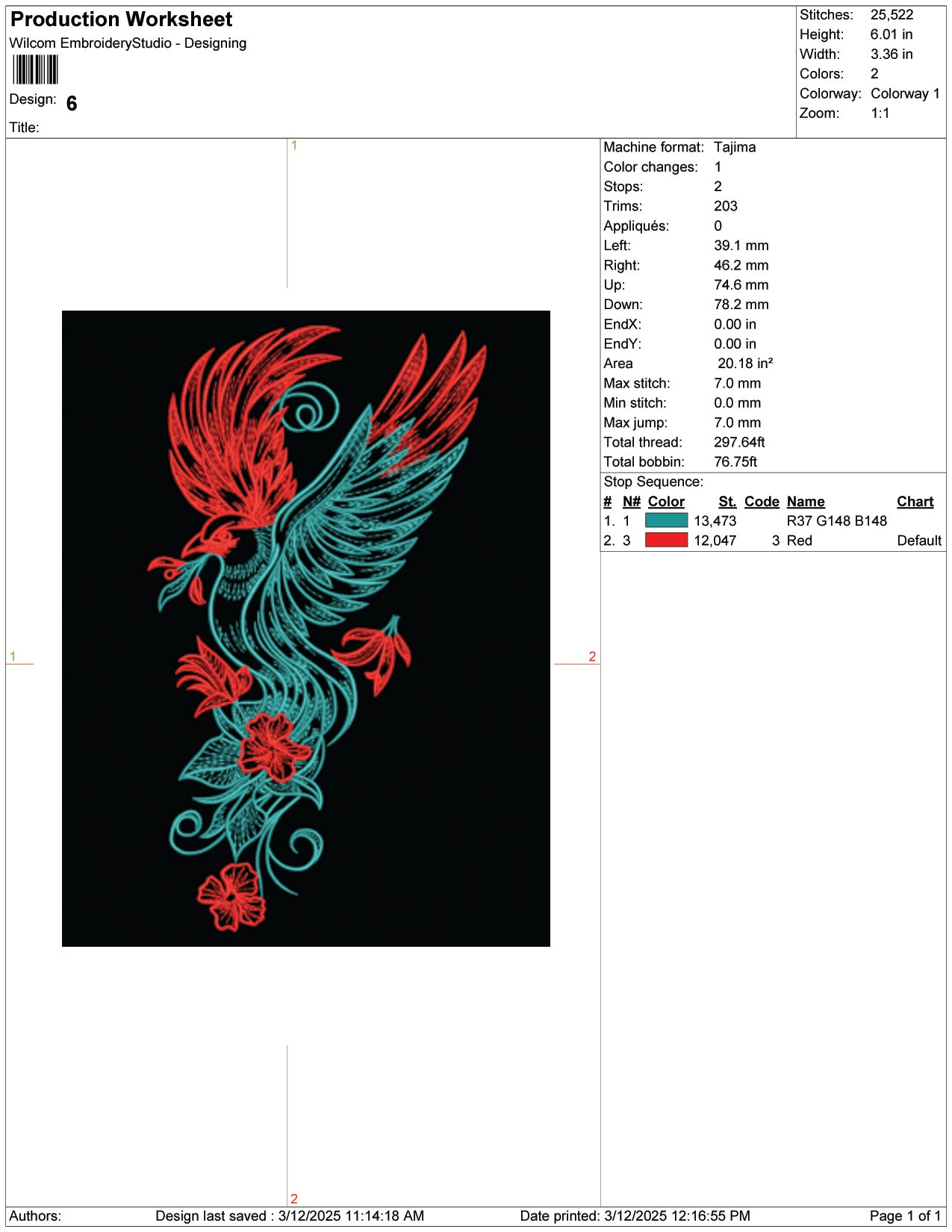 Phoenix with Floral Accents Embroidery Design Files - 7 Size's