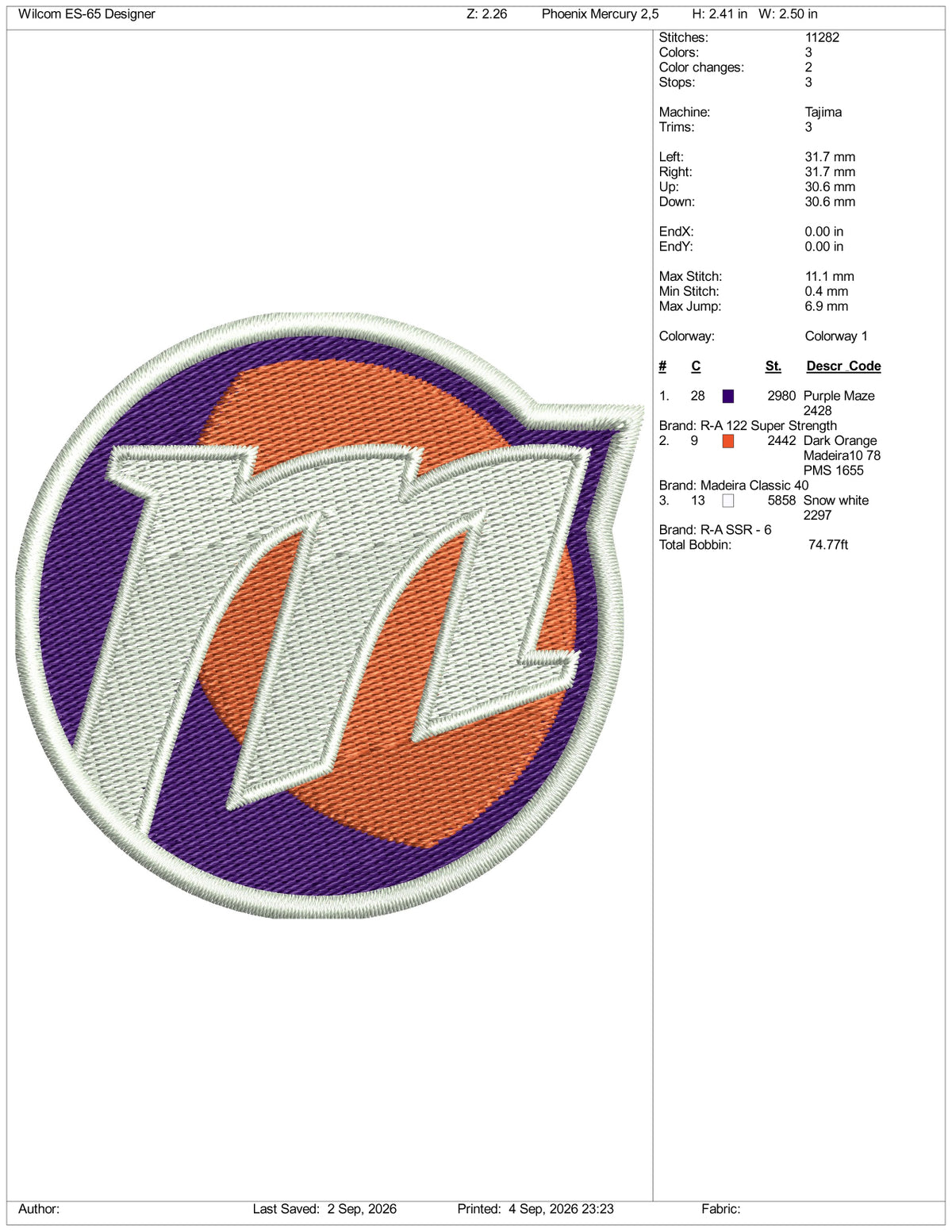 Phoenix Mercury Logo Embroidery Design Files - 3 Size's