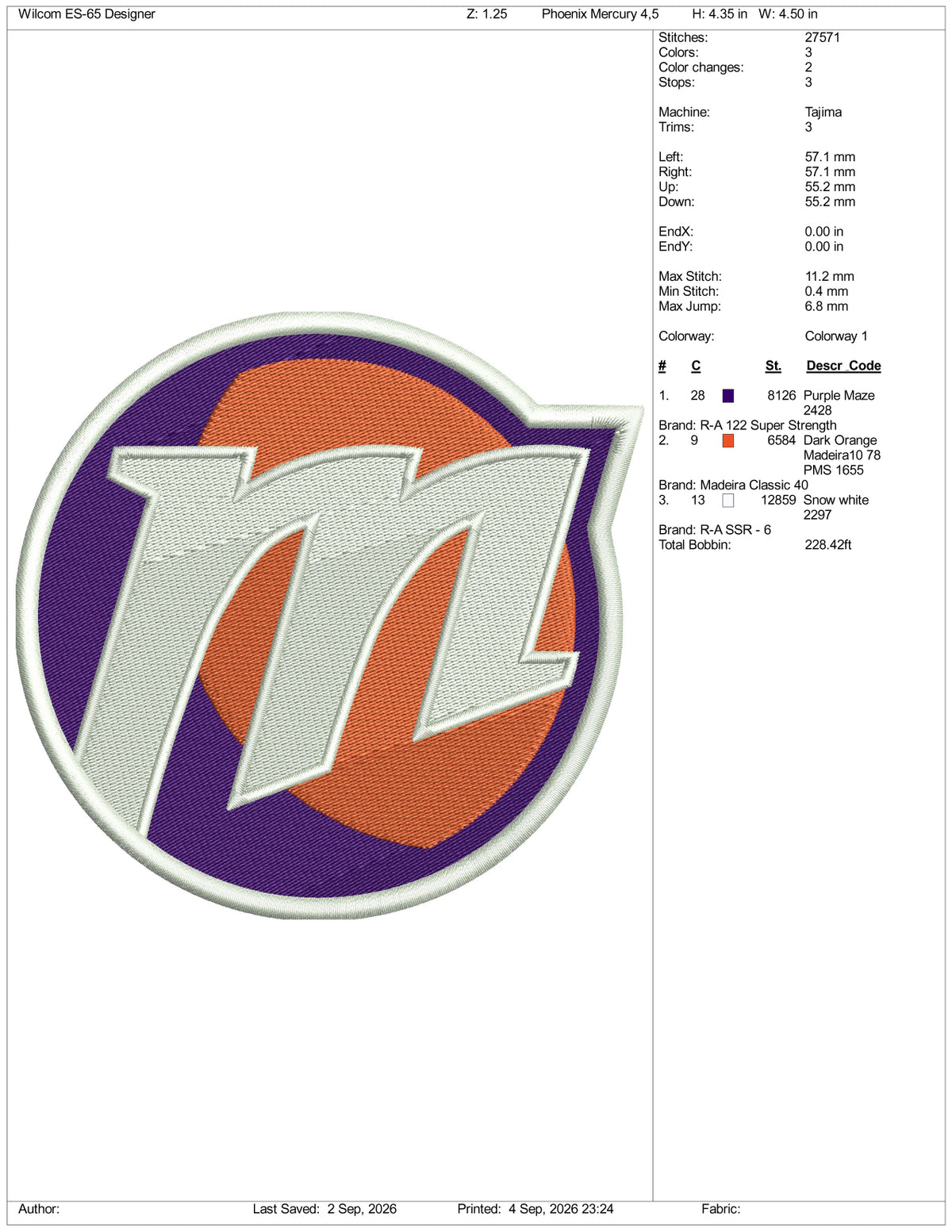 Phoenix Mercury Logo Embroidery Design Files - 3 Size's