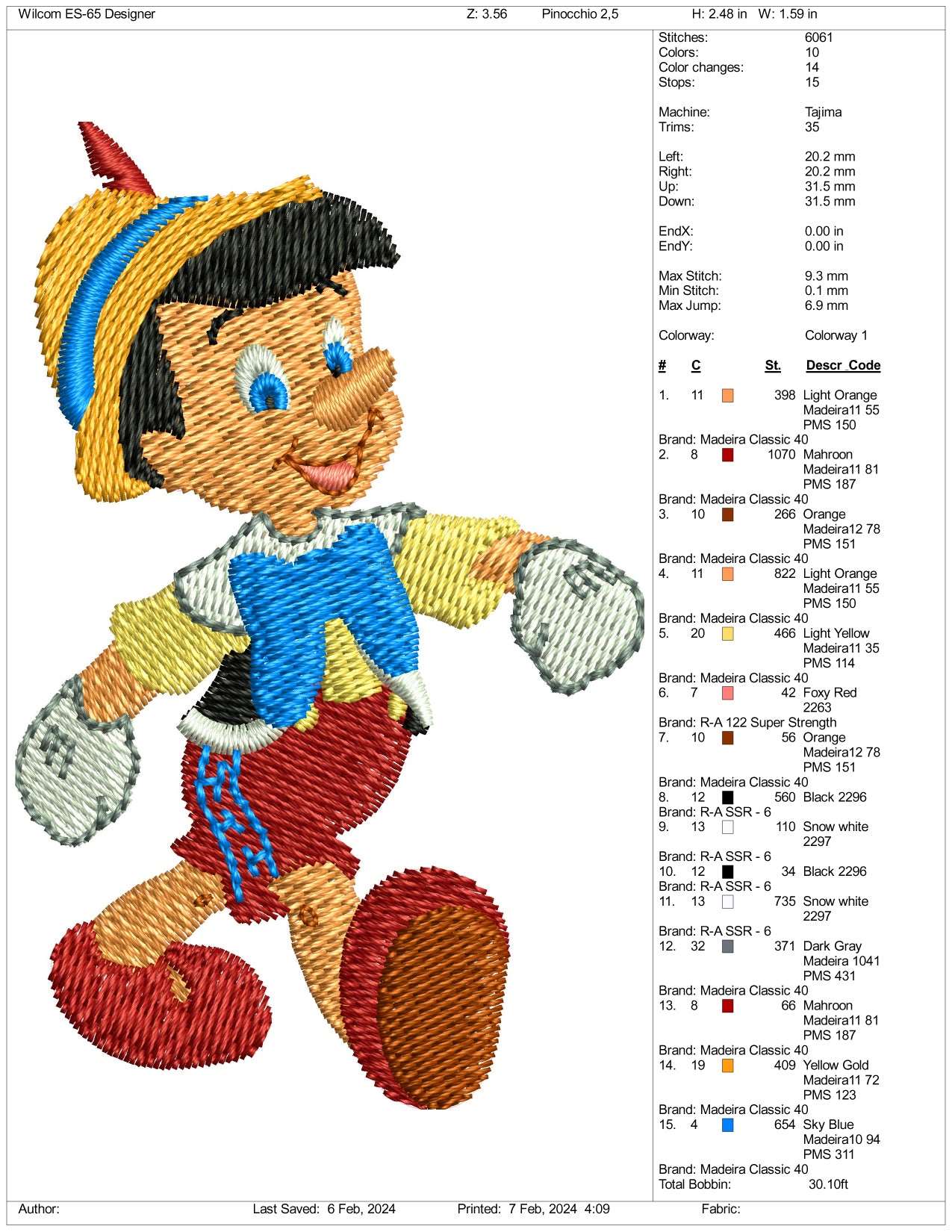 Jiminy Cricket Embroidery Design Files - 3 Size's