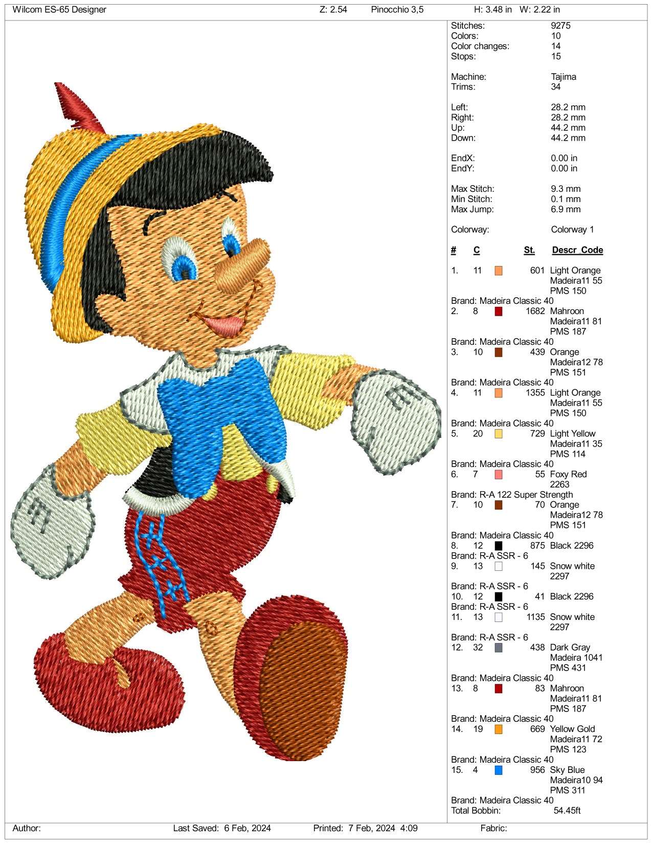 Jiminy Cricket Embroidery Design Files - 3 Size's