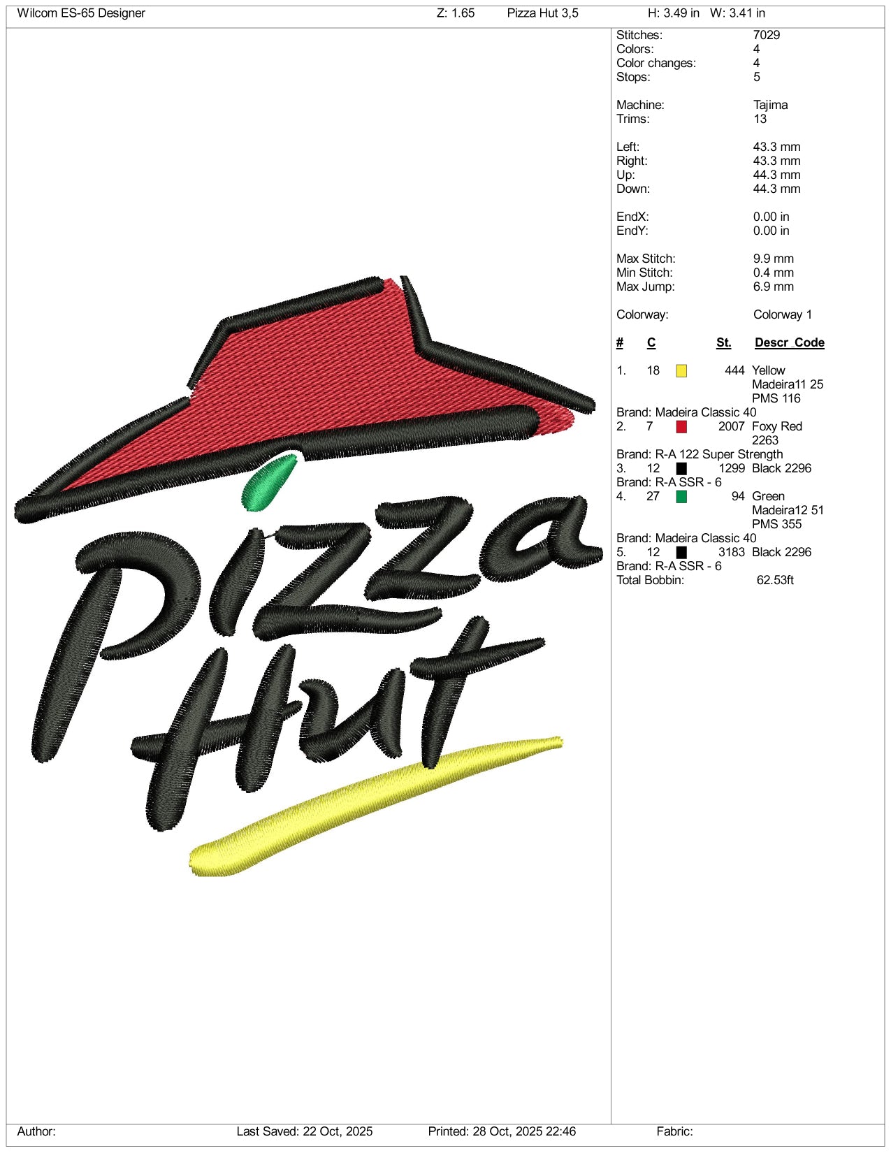 Pizza Hut Logo Embroidery Design Files - 3 Size's