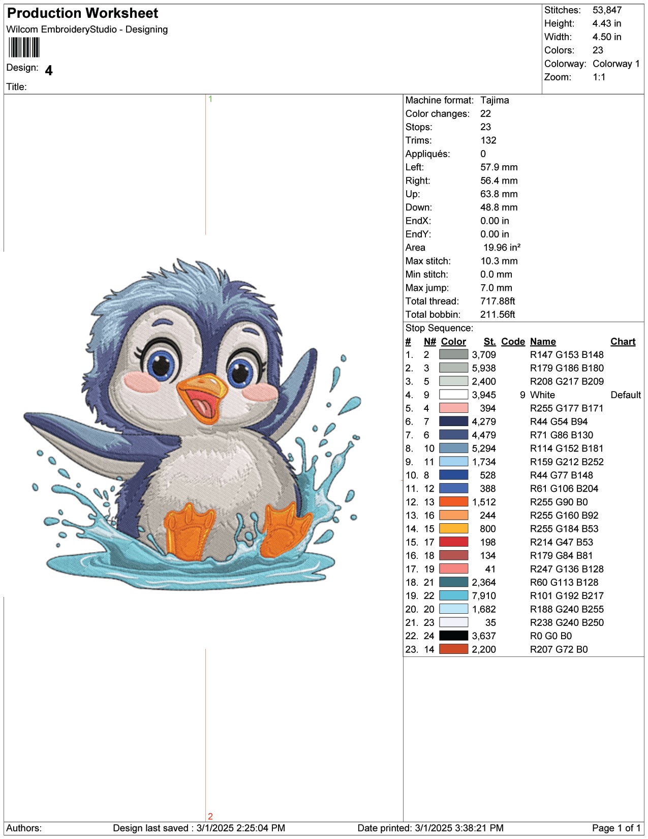 Baby Penguin Embroidery Design Files - 9 Size's