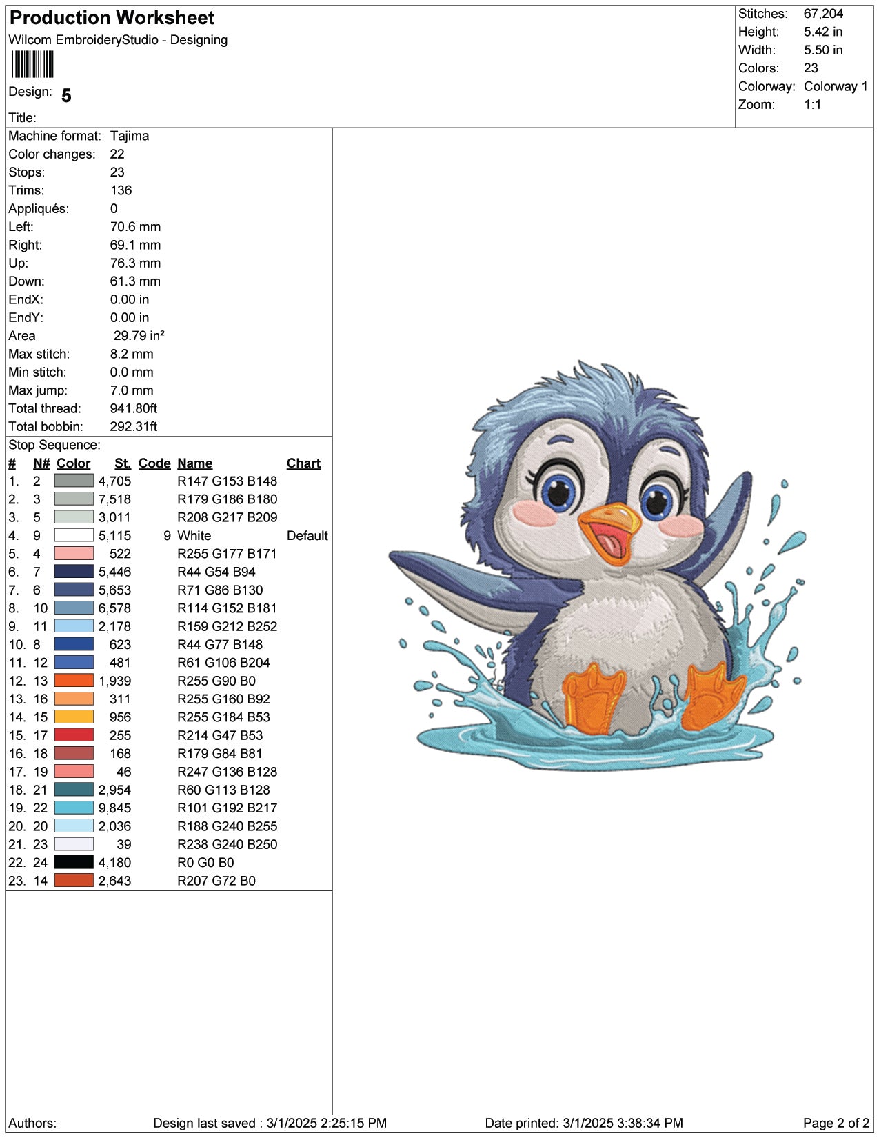 Baby Penguin Embroidery Design Files - 9 Size's