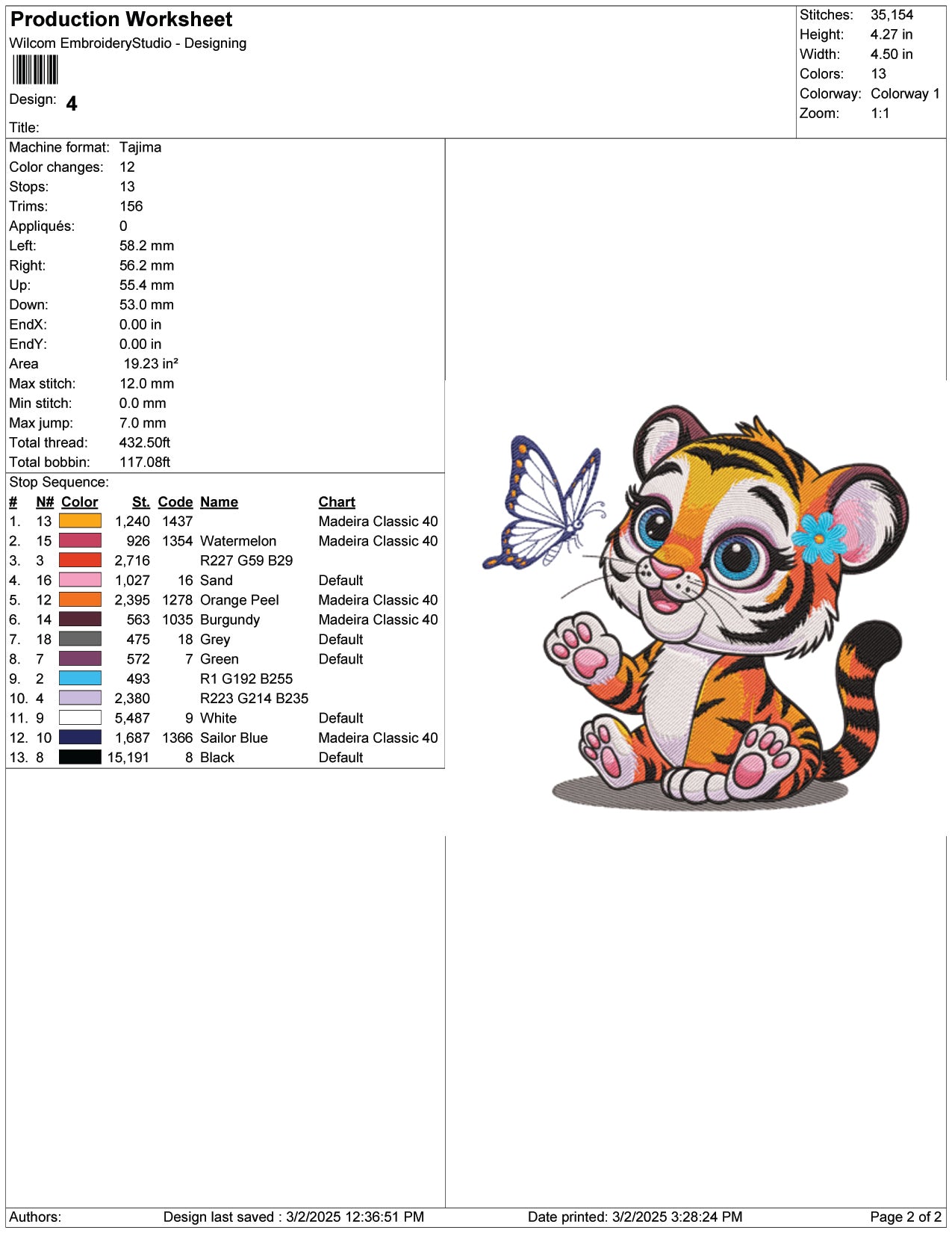 Baby Tiger Embroidery Design Files - 9 Size's